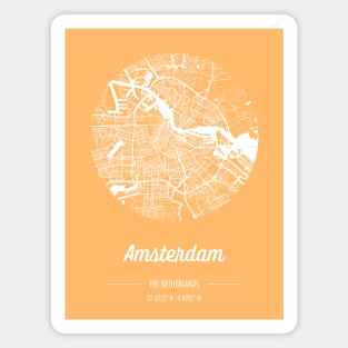 City map in golden yellow: Amsterdam, The Netherlands, with retro vintage flair Magnet